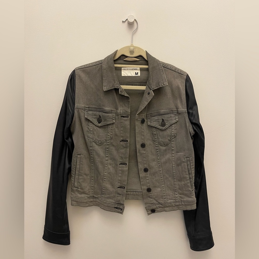 rag & bone Denim Jacket with Leather Sleeves, Grey/Black, Medium